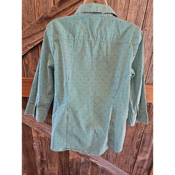 Kim rogers striped polka dot green stretch career blouse 3/4 sleeve M ^ - Picture 3 of 7